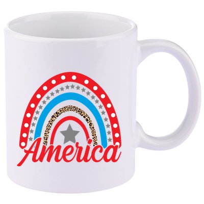 America Rainbow Star 4th Of July 11oz C Handle Ceramic Mug