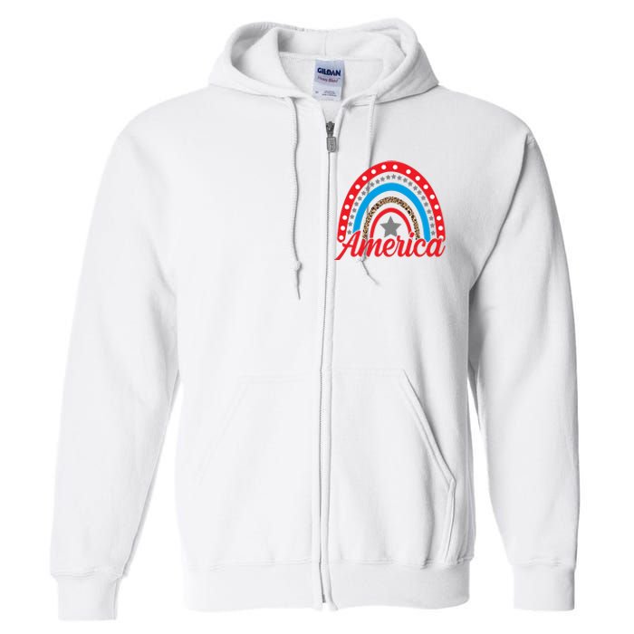 America Rainbow Star 4th Of July Full Zip Hoodie