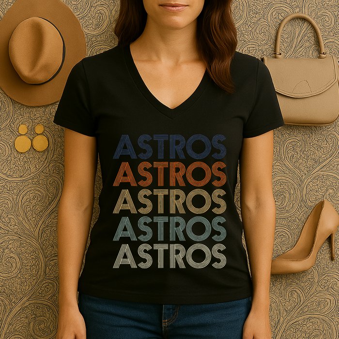 A.S.T.R.O.S Retro Style 70s 80s First Name Women's V-Neck T-Shirt