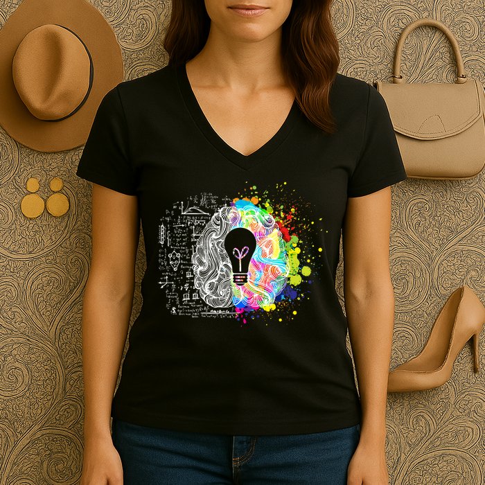 Art of Science Colorful Brain Women's V-Neck T-Shirt