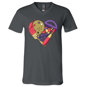 Art Supplies Heart V-Neck T-Shirt