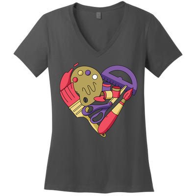 Art Supplies Heart Women's V-Neck T-Shirt