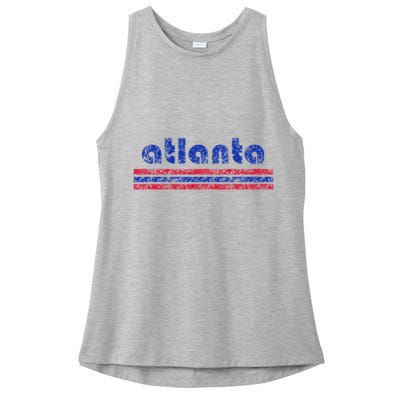 Atlanta Retro Three Stripe Weathered Vintage Ladies PosiCharge Tri-Blend Wicking Tank