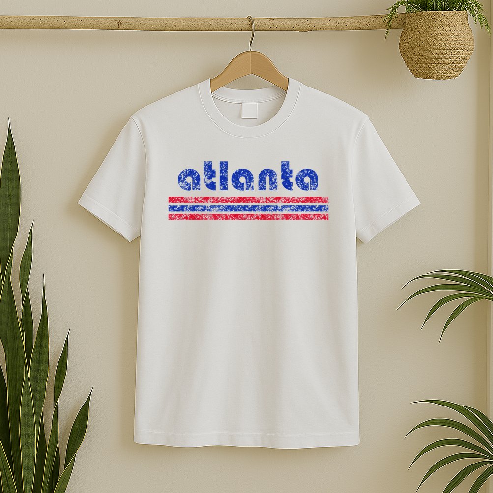 Atlanta Retro Three Stripe Weathered Vintage T-Shirt