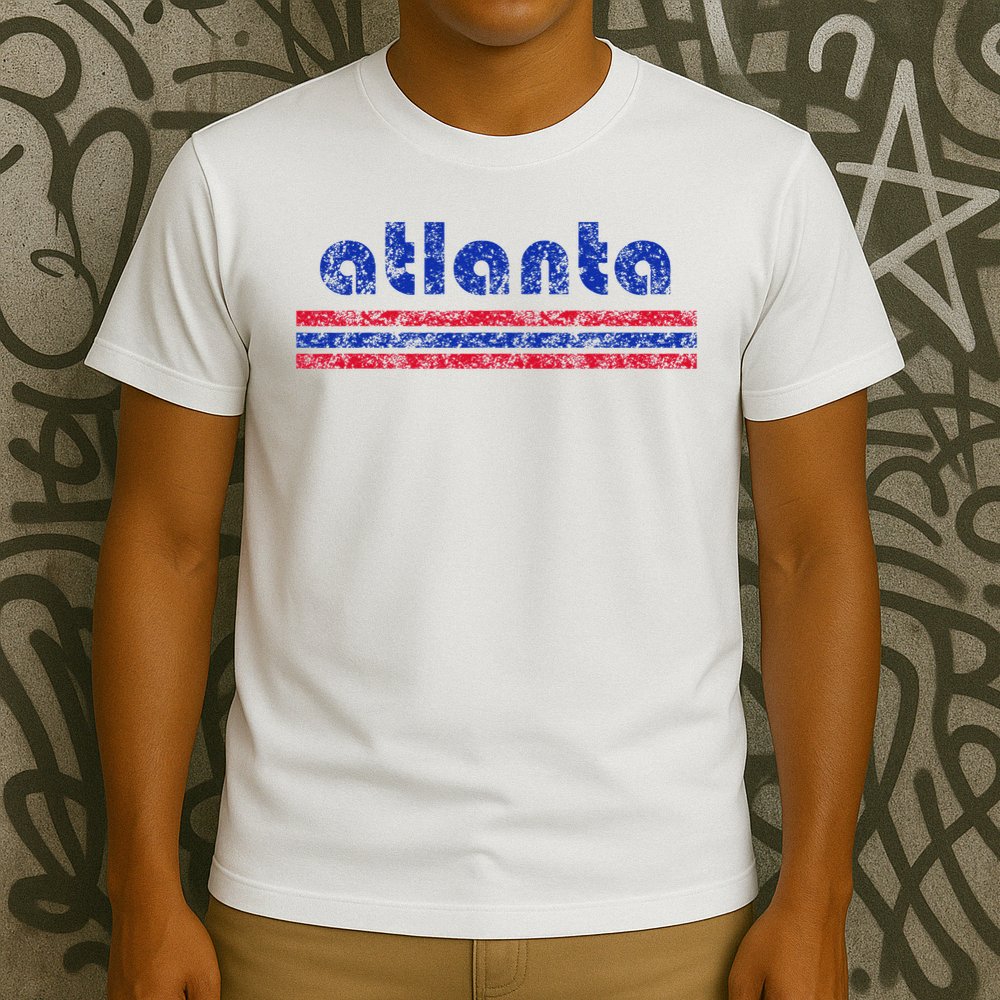 Atlanta Retro Three Stripe Weathered Vintage T-Shirt