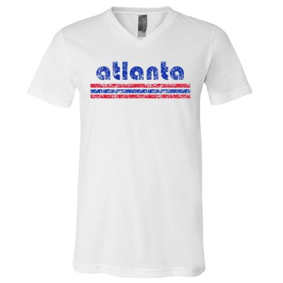 Atlanta Retro Three Stripe Weathered Vintage V-Neck T-Shirt
