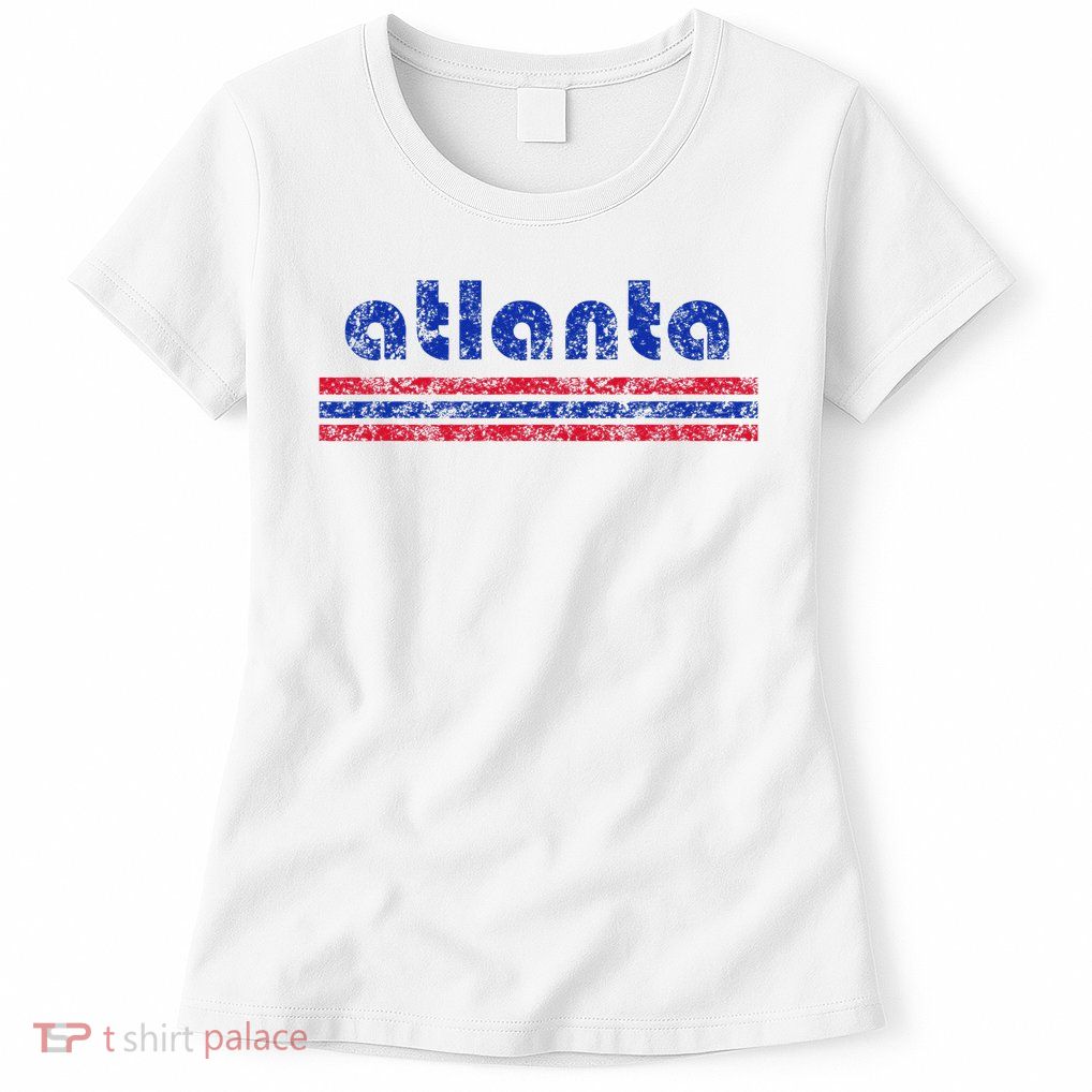 Atlanta Retro Three Stripe Weathered Vintage Womens T-Shirt