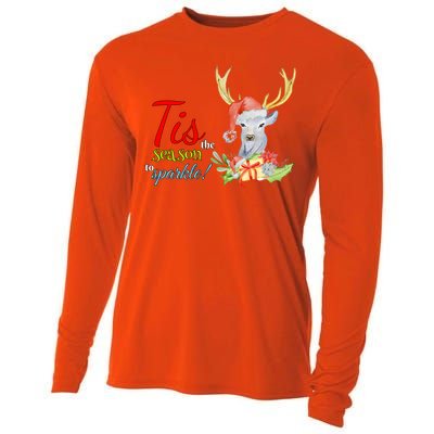 Adorable Reindeer Tis The Season To Christmas Gift Cooling Performance Long Sleeve Crew