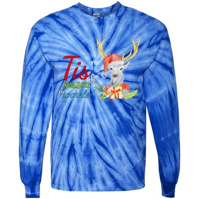 Adorable Reindeer Tis The Season To Christmas Gift Tie-Dye Long Sleeve Shirt