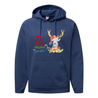 Adorable Reindeer Tis The Season To Christmas Gift Performance Fleece Hoodie