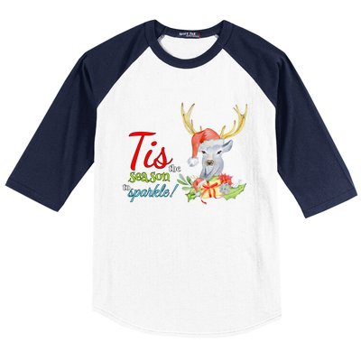 Adorable Reindeer Tis The Season To Christmas Gift Baseball Sleeve Shirt