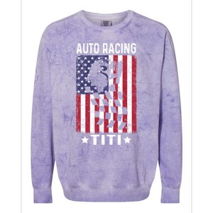 Auto Racing Titi Aunt Usa Flag 4th Of July Cute Gift Colorblast Crewneck Sweatshirt