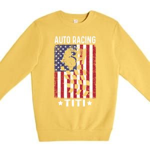 Auto Racing Titi Aunt Usa Flag 4th Of July Cute Gift Premium Crewneck Sweatshirt