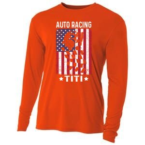 Auto Racing Titi Aunt Usa Flag 4th Of July Cute Gift Cooling Performance Long Sleeve Crew