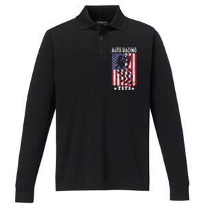 Auto Racing Titi Aunt Usa Flag 4th Of July Cute Gift Performance Long Sleeve Polo