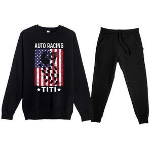 Auto Racing Titi Aunt Usa Flag 4th Of July Cute Gift Premium Crewneck Sweatsuit Set