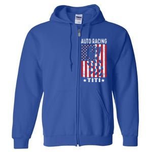 Auto Racing Titi Aunt Usa Flag 4th Of July Cute Gift Full Zip Hoodie