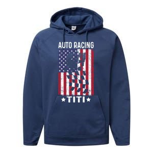 Auto Racing Titi Aunt Usa Flag 4th Of July Cute Gift Performance Fleece Hoodie