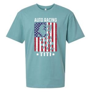 Auto Racing Titi Aunt Usa Flag 4th Of July Cute Gift Sueded Cloud Jersey T-Shirt