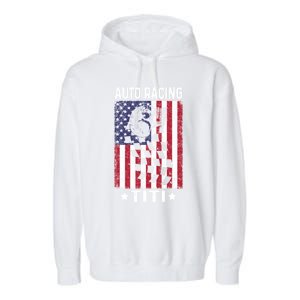 Auto Racing Titi Aunt Usa Flag 4th Of July Cute Gift Garment-Dyed Fleece Hoodie