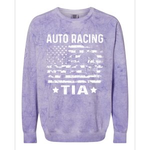 Auto Racing Tia Aunt Usa Flag 4th Of July Cute Gift Colorblast Crewneck Sweatshirt