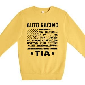 Auto Racing Tia Aunt Usa Flag 4th Of July Cute Gift Premium Crewneck Sweatshirt