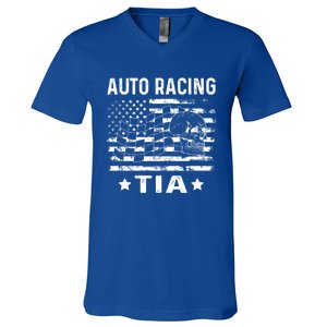 Auto Racing Tia Aunt Usa Flag 4th Of July Cute Gift V-Neck T-Shirt