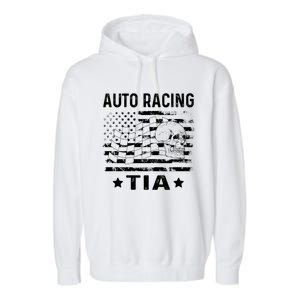 Auto Racing Tia Aunt Usa Flag 4th Of July Cute Gift Garment-Dyed Fleece Hoodie