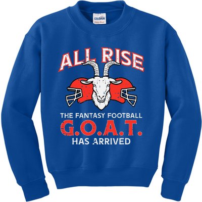 All Rise The Fantasy Football Goat Has Arrived Champion Kids Sweatshirt