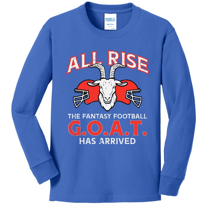 All Rise The Fantasy Football Goat Has Arrived Champion Kids Long Sleeve Shirt