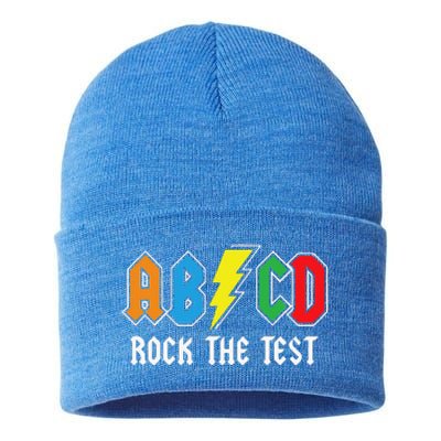 ABCD Rock The Test Funny Metal Teacher Student Sustainable Knit Beanie