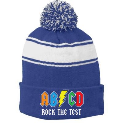 ABCD Rock The Test Funny Metal Teacher Student Stripe Pom Pom Beanie