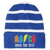 ABCD Rock The Test Funny Metal Teacher Student Striped Beanie with Solid Band