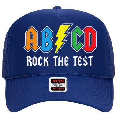 ABCD Rock The Test Funny Metal Teacher Student High Crown Mesh Back Trucker Hat