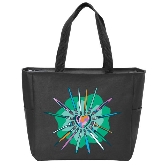 Artist Brushes Heart Zip Tote Bag