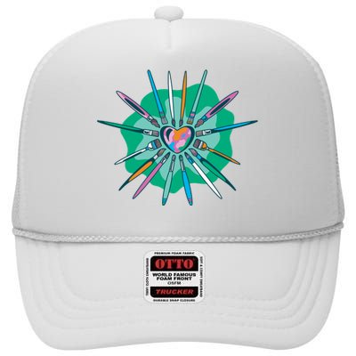 Artist Brushes Heart High Crown Mesh Back Trucker Hat