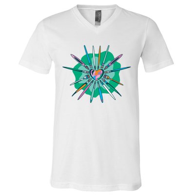 Artist Brushes Heart V-Neck T-Shirt