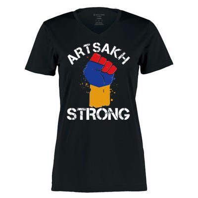 Artsakh Strong Armenian Flag Colors Protest Fist Women's Momentum V-Neck T-Shirt