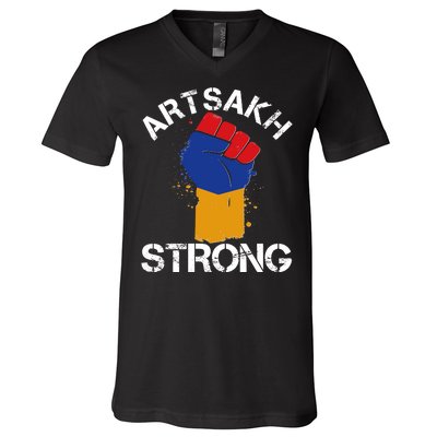 Artsakh Strong Armenian Flag Colors Protest Fist V-Neck T-Shirt