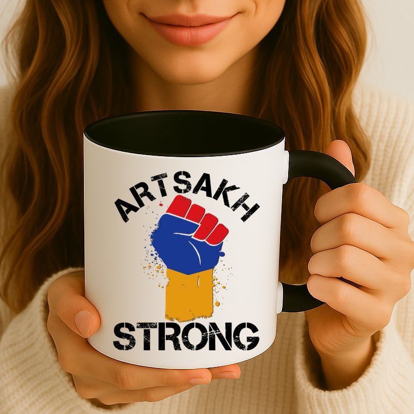 Artsakh Strong Armenian Flag Colors Protest Fist Mug
