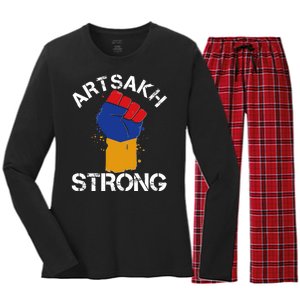 Artsakh Strong Armenian Flag Colors Protest Fist Women's Long Sleeve Flannel Pajama Set 