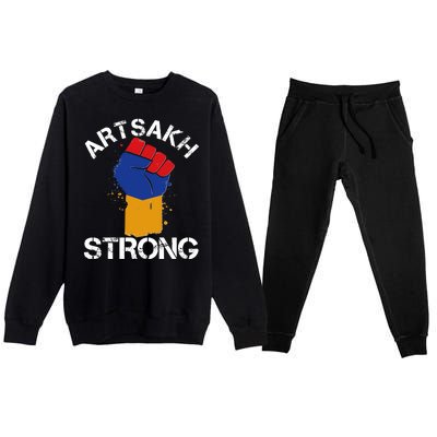 Artsakh Strong Armenian Flag Colors Protest Fist Premium Crewneck Sweatsuit Set