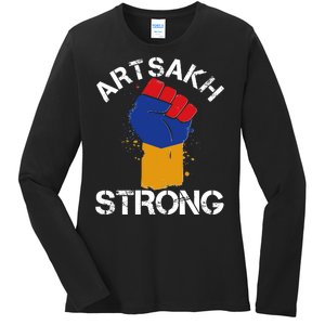 Artsakh Strong Armenian Flag Colors Protest Fist Ladies Long Sleeve Shirt