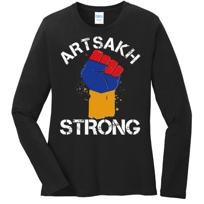 Artsakh Strong Armenian Flag Colors Protest Fist Ladies Long Sleeve Shirt