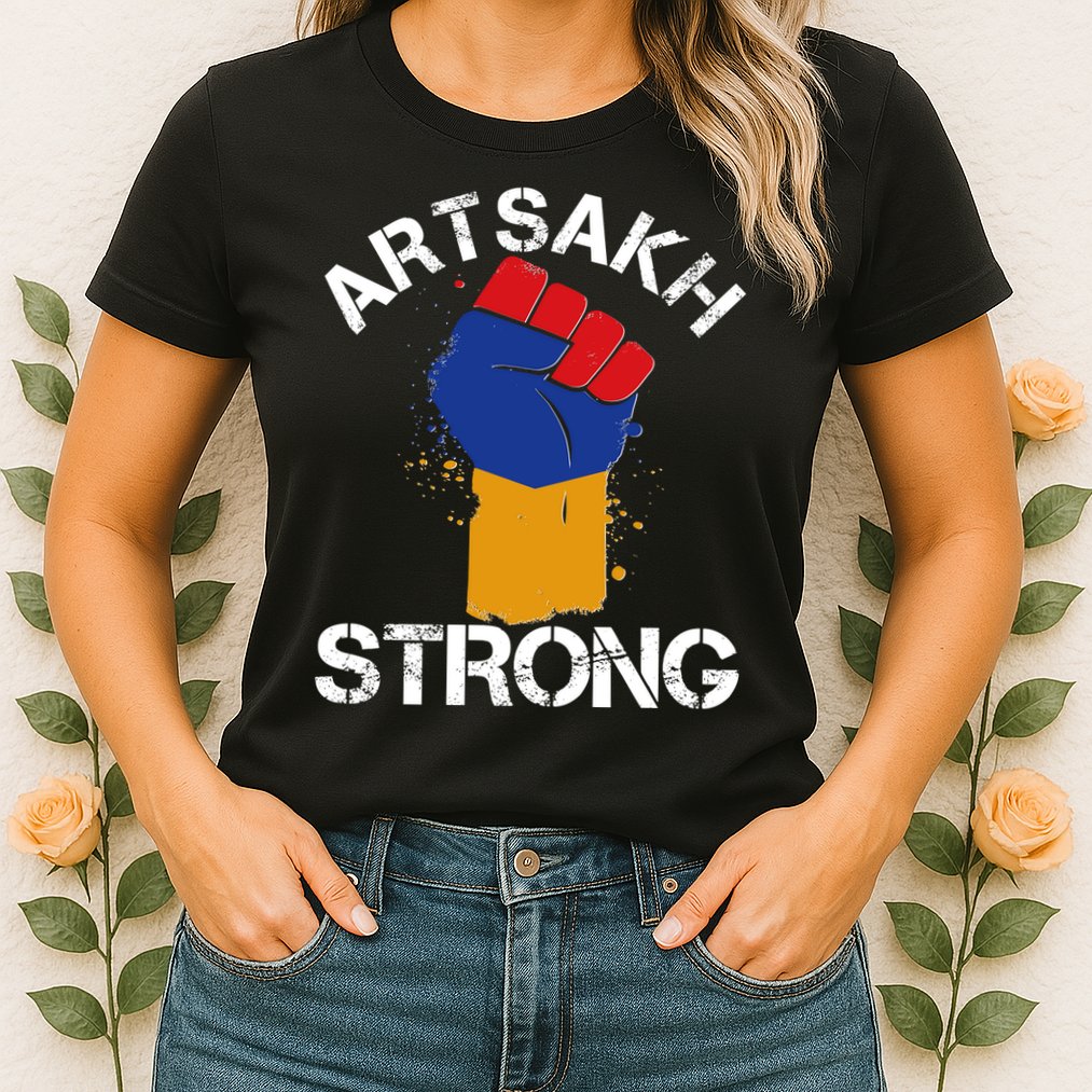 Artsakh Strong Armenian Flag Colors Protest Fist Womens T-Shirt