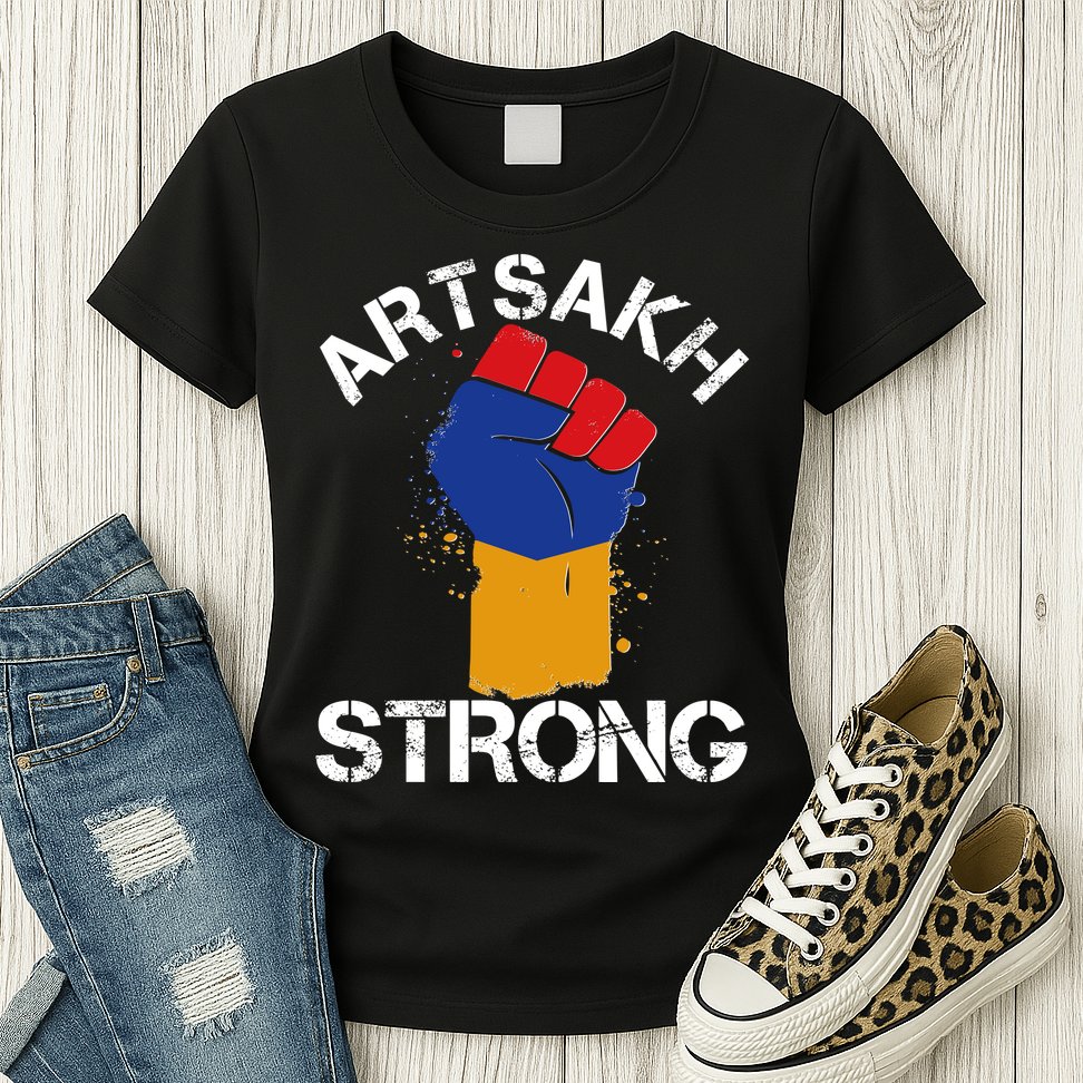 Artsakh Strong Armenian Flag Colors Protest Fist Womens T-Shirt
