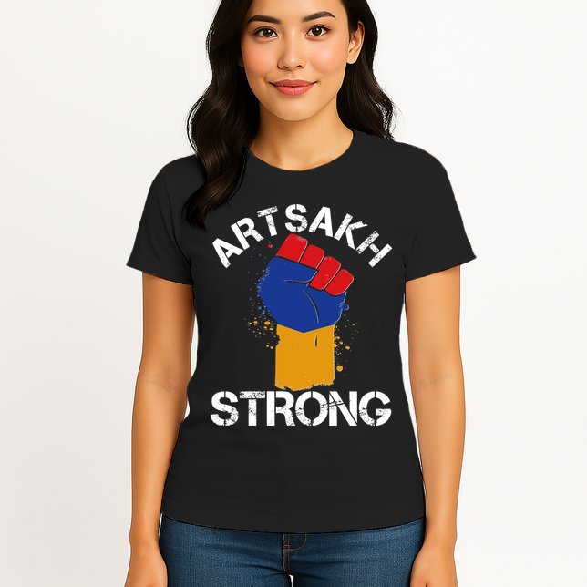 Artsakh Strong Armenian Flag Colors Protest Fist Womens T-Shirt