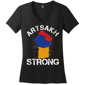 Artsakh Strong Armenian Flag Colors Protest Fist Women's V-Neck T-Shirt