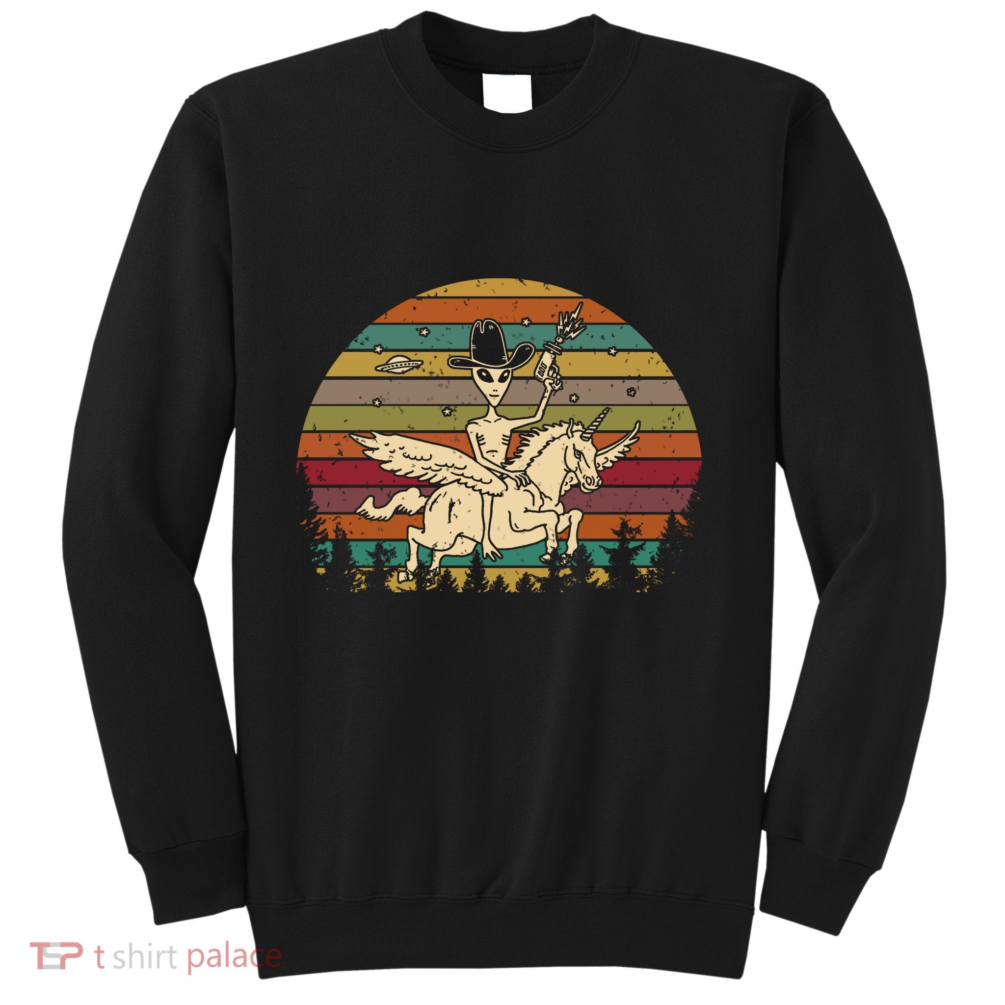 Alien Riding Unicorn Funny Cool Ufo Vintage Sweatshirt