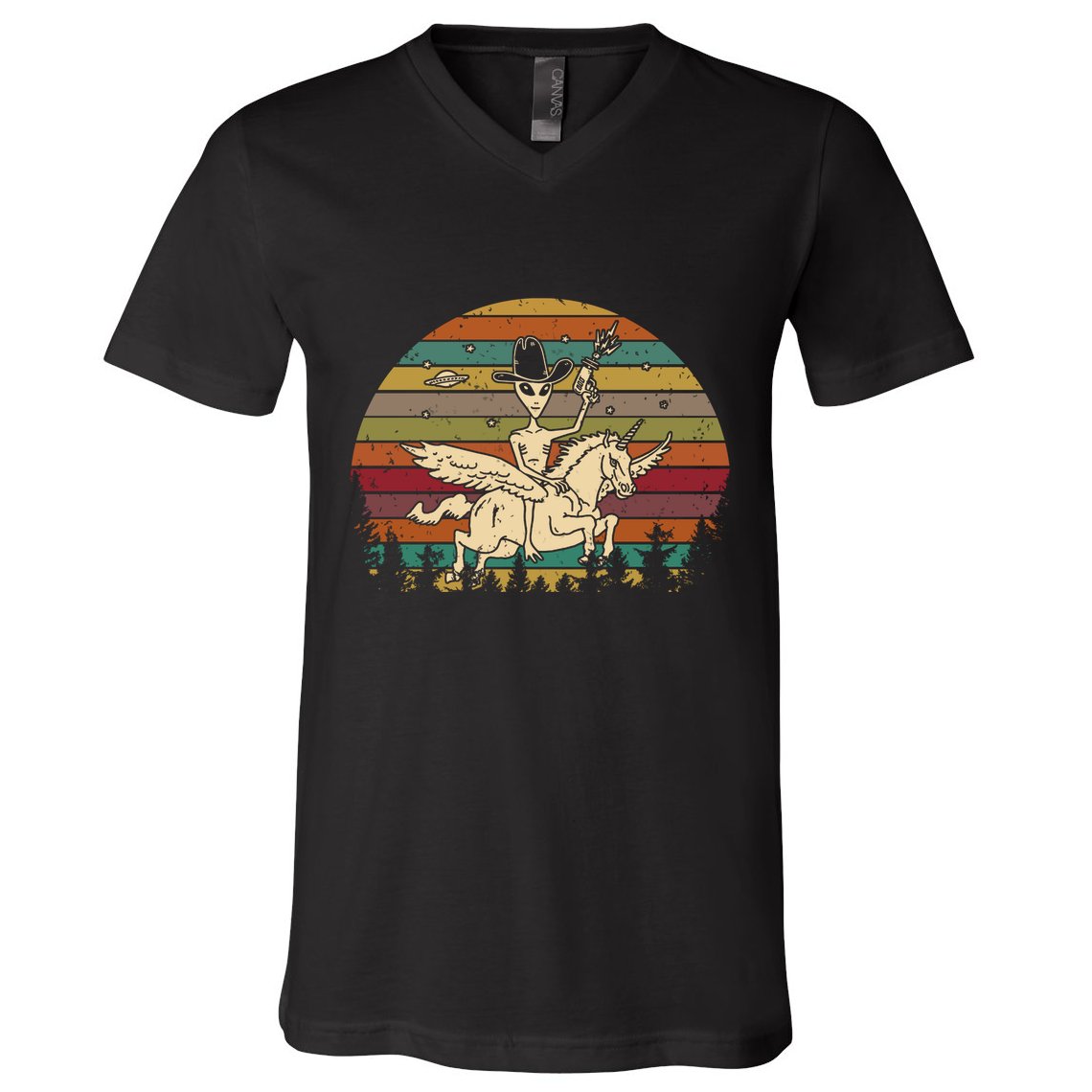 Alien Riding Unicorn Funny Cool Ufo Vintage V-Neck T-Shirt
